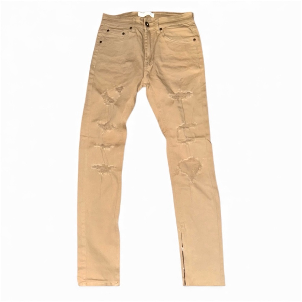 Distressed Khaki Tapered Skinny Fit Stretch denim ankle zippers - NWT Size 30